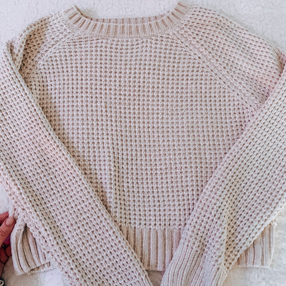 Altard state white waffle crop sweater